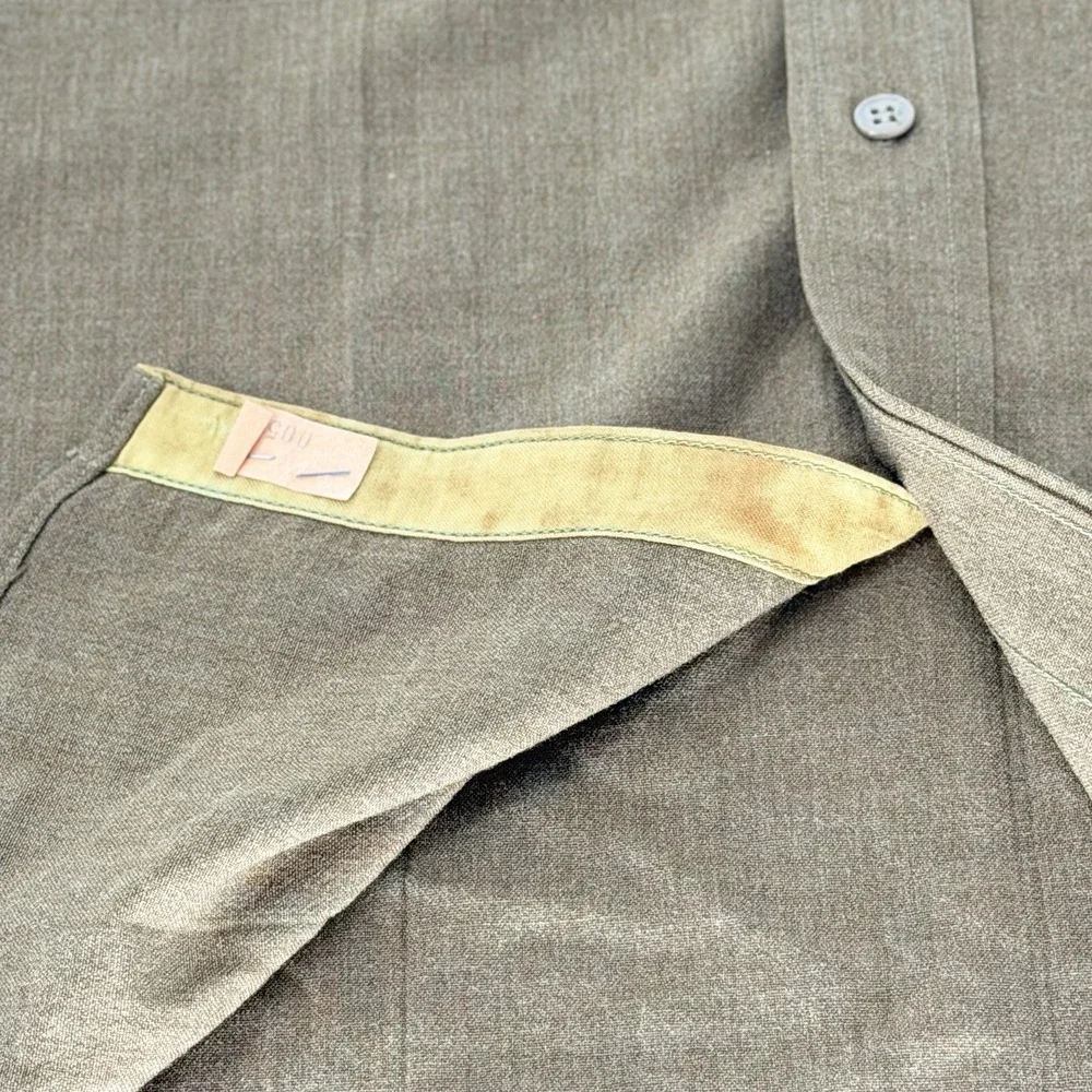 Vintage WWII US Army Officer Wool Shirt Brown Olive 14.5x32 Military